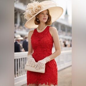 ❤️J. Crew Red Luxe Lace Mini Dress- 3D Floral Appliqué for the Kentucky Derby